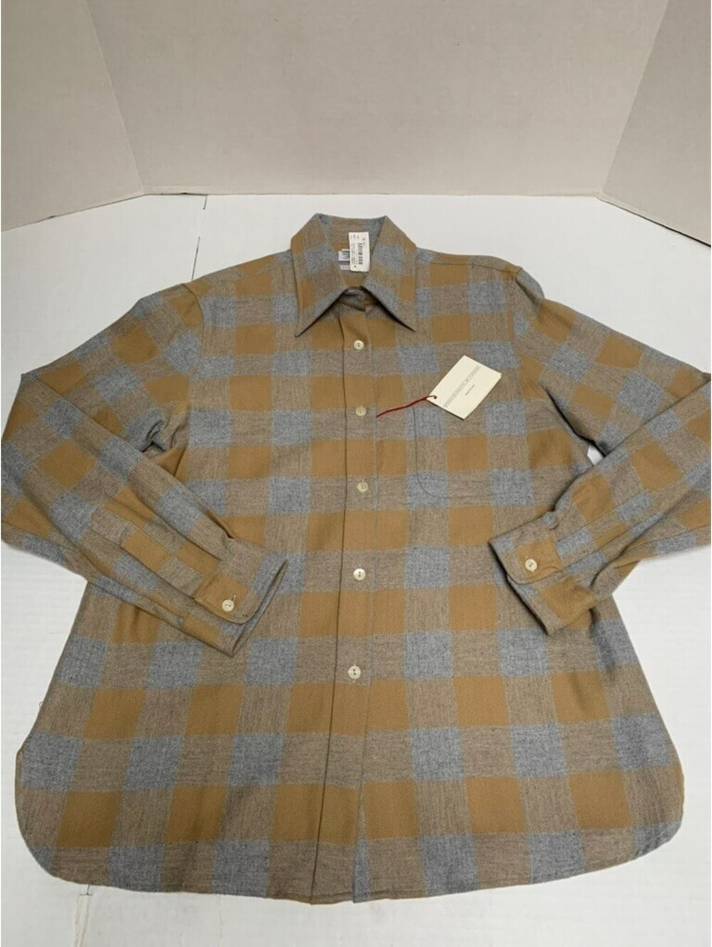 VintageNWT Moreno Martin da Firenze Woman Size L Gray and Camel Plaid Shirt Top